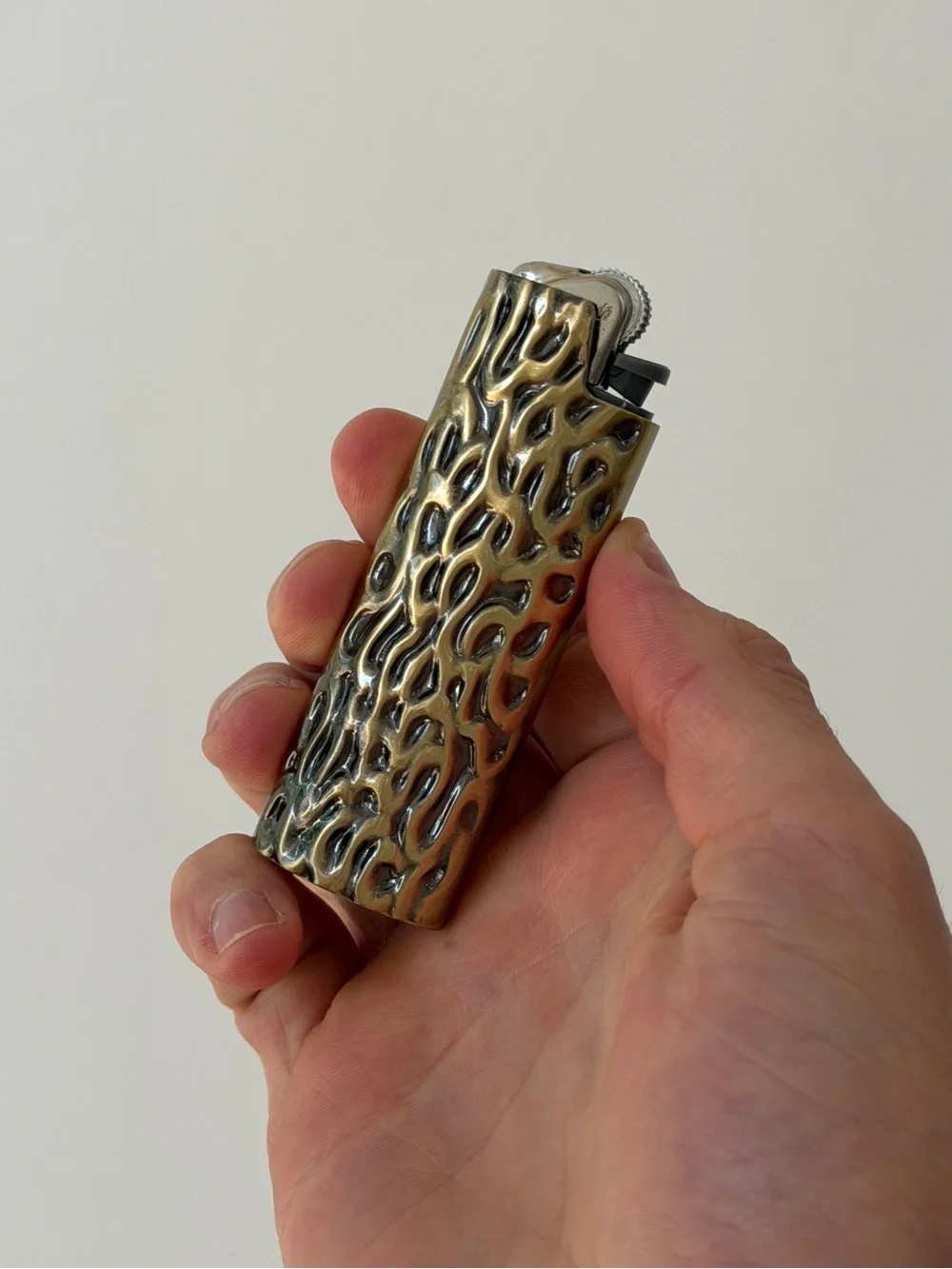 Brushed Gold Textured Metal Lighter - Men’s Accessory